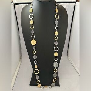 C1946 long gold and silver tone round link necklace
